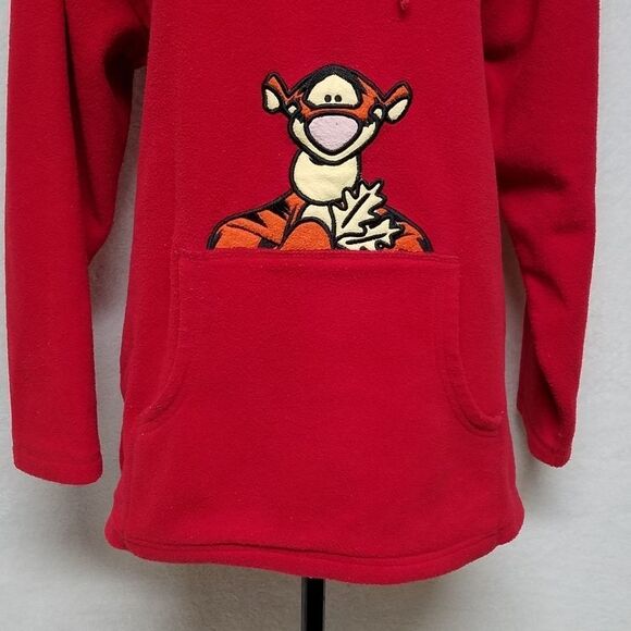 VINTAGE 90s Disney Winnie The Pooh Tigger Red Hooded Fleece Sweatshirt Medium - Picture 8 of 14